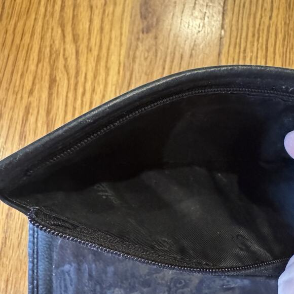 Fossil Black Pebbled Leather Bi Fold Wallet Check Book Credit Cards Coins Zipper - Picture 7 of 12